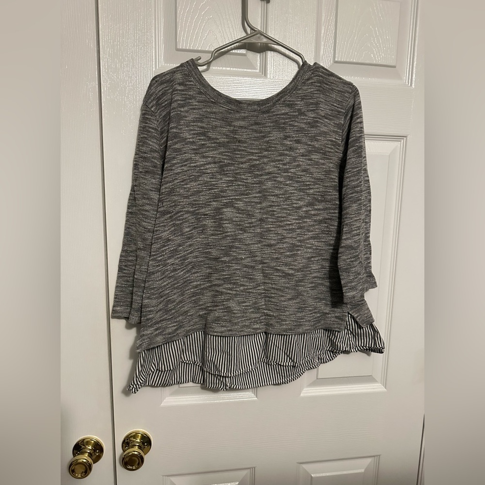 Anthropologie Gray Striped Hem Sweater